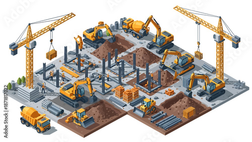 Construction Site with Heavy Machinery