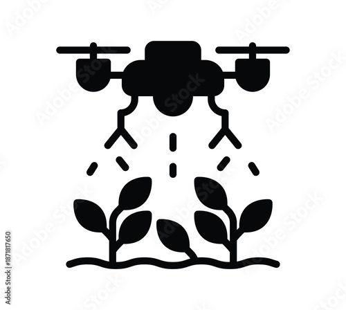 Drone Spraying Liquid Over Green Plants in Agriculture Field Design