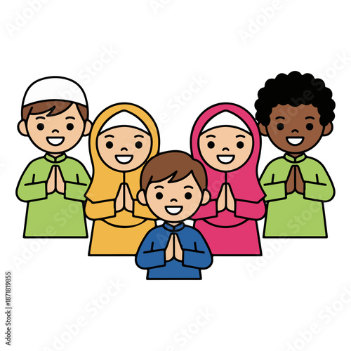 Diverse Muslim Children Greeting