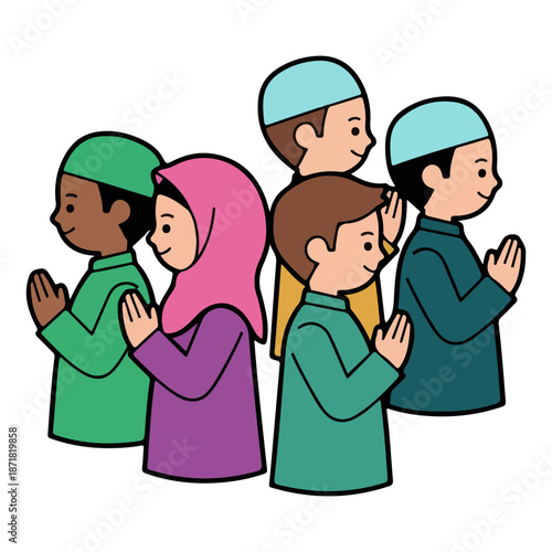 Muslim children praying illustration