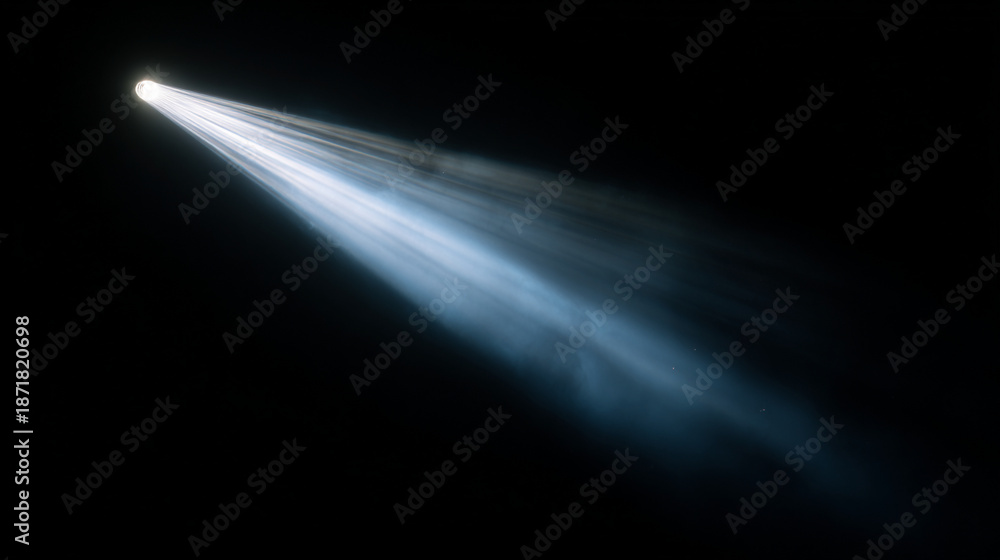 Fototapeta premium Diagonal volumetric light beam across dark empty space with dust