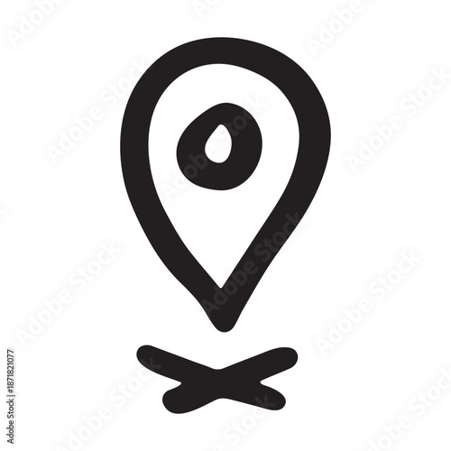 Hand drawn map pin Map marker pointer sign GPS and mapping tools Location pin symbol Pinpoint clipart in doodle style Single element for web, design