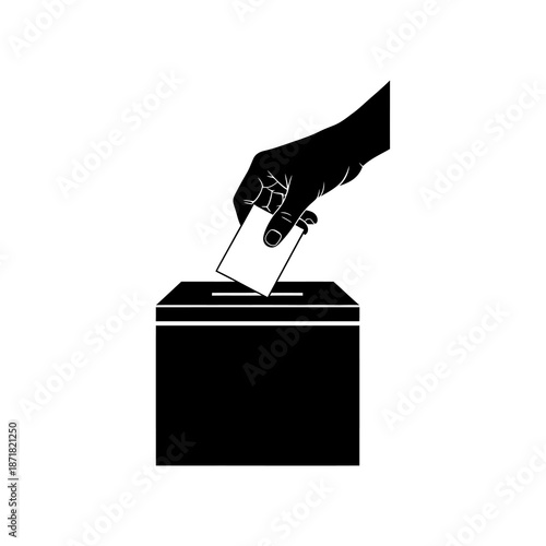 Hand placing ballot into box for election.