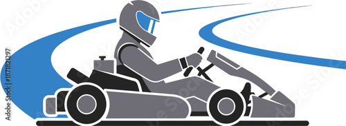 Go-karting driver navigating a race track curve in a stylized illustration