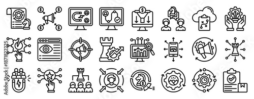 Digital Marketing Icon Collection Set. Clean Outline Vector Icons