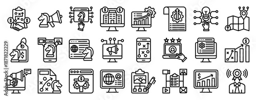 Online Strategy Icon Collection Set. Clean Outline Vector Icons