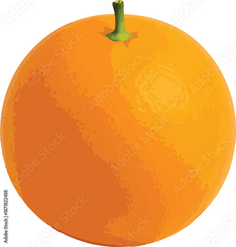 Single whole orange fruit with green stem on white background