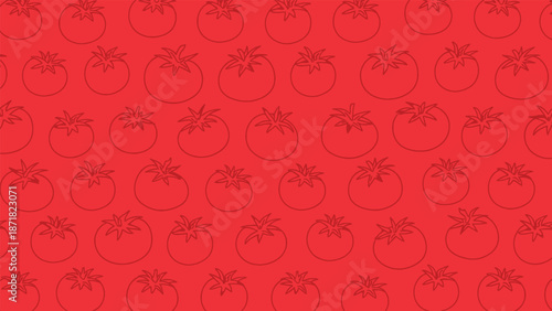 Red Tomato Pattern Background With Outlined Fruit Motifs For Design And Decoration Texture Seamless