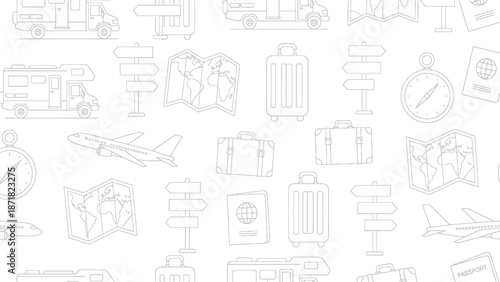 Travel Theme Pattern With Luggage, Planes, Maps, Passport, and Compass for Stock Use