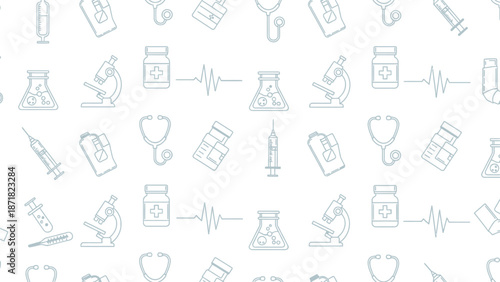 Medical Symbols Pattern With Lab Equipment, Medicines, and Healthcare Icons for Stock Use