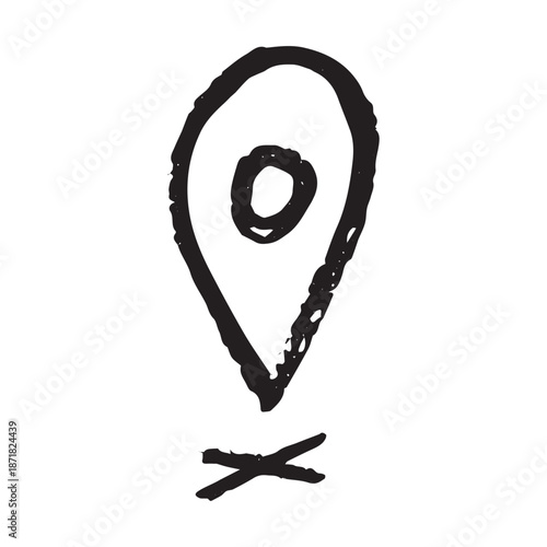 Hand drawn map pin Map marker pointer sign GPS and mapping tools Location pin symbol Pinpoint clipart in doodle style Single element for web, design