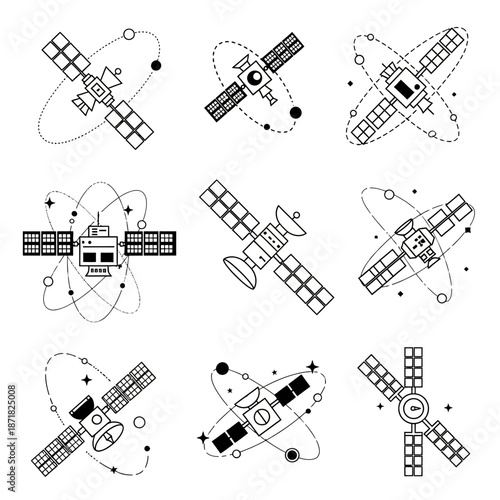 Fotografi Explore the cosmos with these sleek, minimalist satellite icons perfect for mode