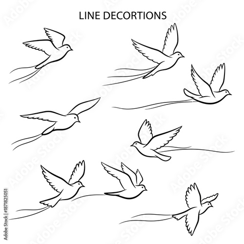 Elegant flying swallow silhouettes convey freedom and peace, perfect for sophisticated designs and minimalist projects needing a touch of nature's grace