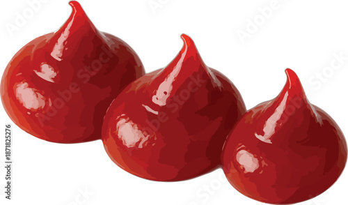 Three Red Ketchup Drips on White Background sauce condiment