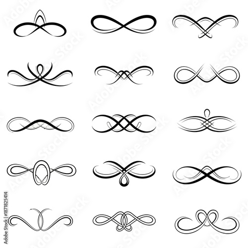 Elegant swirl ornaments and flourishes for professional design projects, offering diverse vintage inspired embellishments and artistic decorative elements