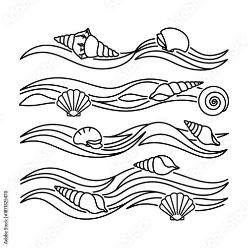 Elegant seashell line art pattern for summer designs, bringing a touch of ocean breeze and coastal charm to your creative projects, perfect for backgrounds