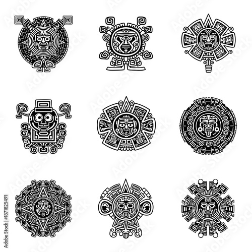 Fotografi Ancient Mayan glyphs evoke mysterious power, perfect for striking designs in cul