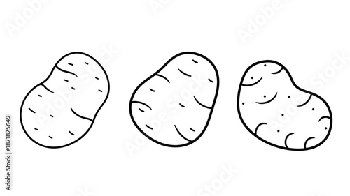 Three simple potato shapes in a black and white line art silhouette