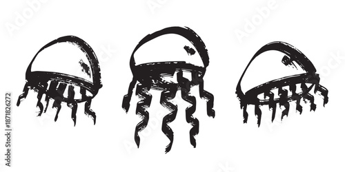 Set of hand drawn jellyfish doodle Sea animal illustration Cute marine underwater creature Medusa sketch clipart Single element for web, design, decor, children's print