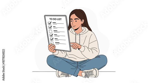 Young Woman Checking Off To-Do List on Tablet, Organized Planning Concept