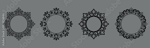 Set of decorative frames Elegant vector element for design in Eastern style, place for text. Floral black and gray borders. Lace illustration for invitations and greeting cards