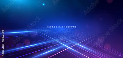 Abstract blue diagonal glowing lines on dark blue background. Technology futuristic background.