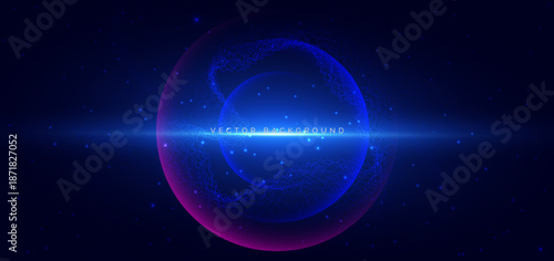 Abstract blue and pink circle glowing with particle lighting blue.
