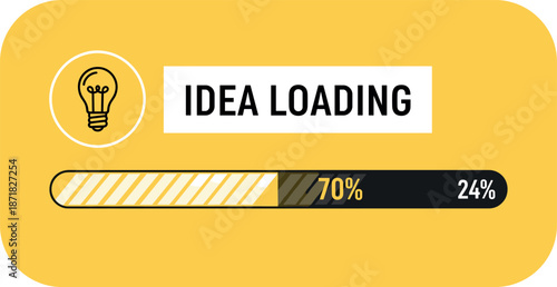 Idea loading progress bar with light bulb icon and percentage indicator on yellow background vector illustration for creativity concept.