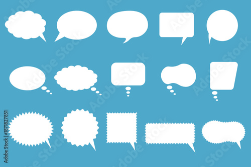 Set of various speech bubble shapes for chat and communication concepts. Suitable for UI design, social media graphics, messaging apps, and dialog illustrations.