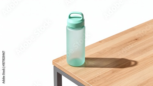 GreenWaterBottleOnWoodenTable