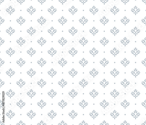 Flower geometric pattern. Seamless vector background. White and gray ornament. Ornament for fabric, wallpaper, packaging. Decorative print