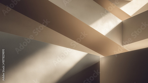 Minimal abstract interior shadow geometry in modern architectural style, beige-neutral colors, artistic background with copy space