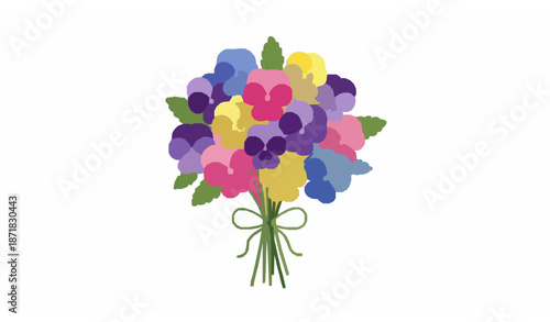 Colorful pansy flower bouquet vector illustration on white background