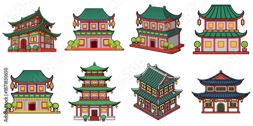 Collection Traditional Asian Pagoda Set