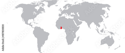 Ghana Highlighted on World Map Vector Design.