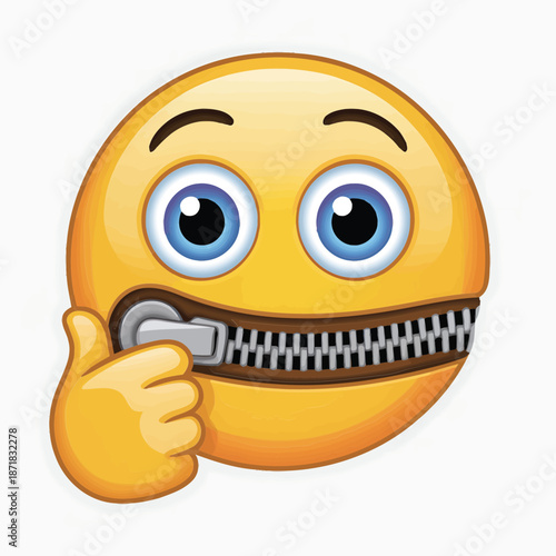 A yellow emoji with a zipper across its mouth conveys silence
