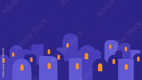 Cityscape at Night with Illuminated Windows.