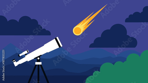 Telescope Observing a Meteor in the Night Sky.