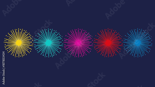 Colorful fireworks exploding in the dark night sky.