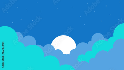 Night sky with clouds and full moon shining through.