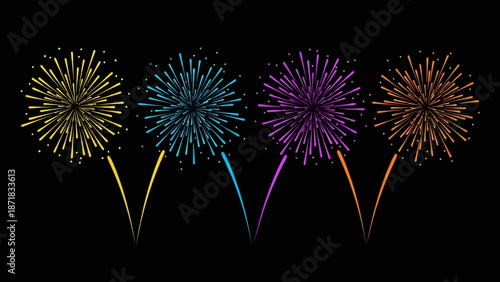 Vibrant colorful fireworks exploding in the night sky.