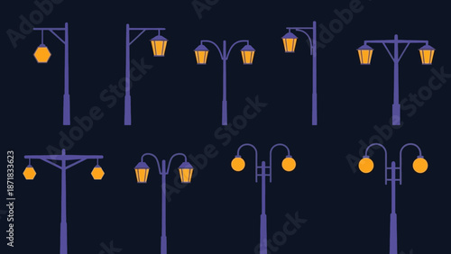 Collection of Street Lamp Designs with Various Configurations.