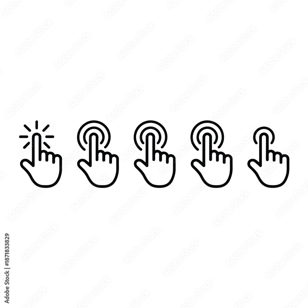 Fototapeta premium Five hand icons depicting various gestures with simple line art style