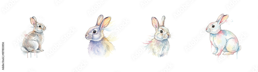 Obraz premium Watercolor rabbits with soft pastel colors artistic drip effect isolate