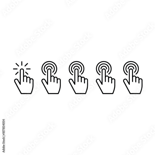 Five hand icons showing different stages of a touch or click action