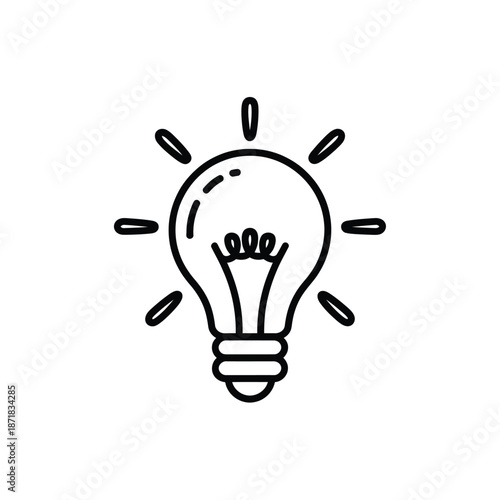 A simple line drawing of a light bulb with radiating lines