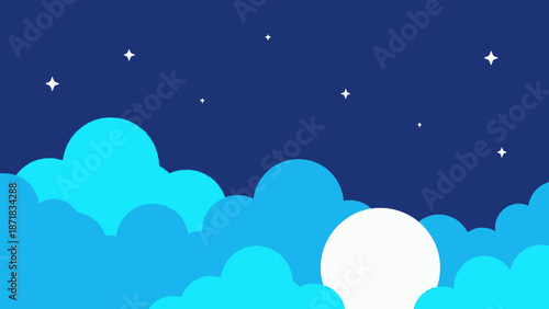 A serene night sky with stars and a full moon peeking through the clouds.