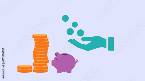 Saving money with coins and piggy bank illustration.