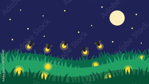 Fireflies Dancing in the Night Under the Moonlight.
