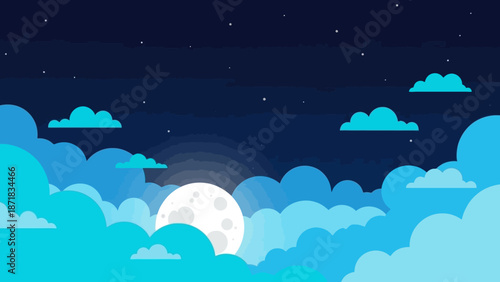 A serene night sky with a full moon shining through the clouds.
